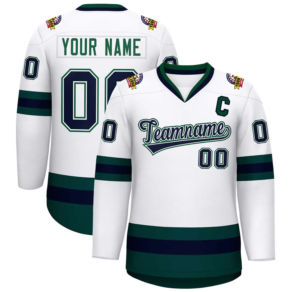 White Navy White-Green Classic Style Hockey Jersey