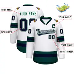 White Navy White-Green Classic Style Hockey Jersey 2