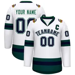 White Navy White-Green Classic Style Hockey Jersey 1