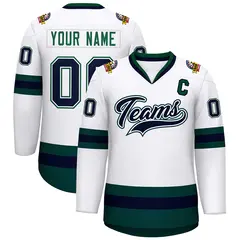 White Navy White-Green Classic Style Hockey Jersey 1