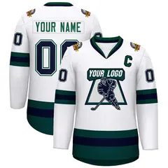 White Navy White-Green Classic Style Hockey Jersey 1