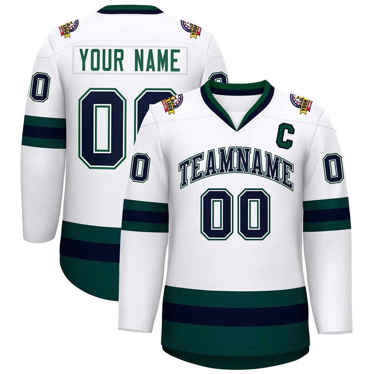White Navy White-Green Classic Style Hockey Jersey