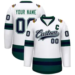 White Navy White-Green Classic Style Hockey Jersey 1