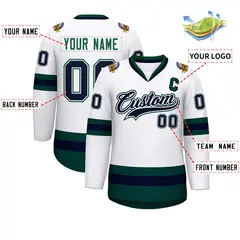 White Navy White-Green Classic Style Hockey Jersey 2