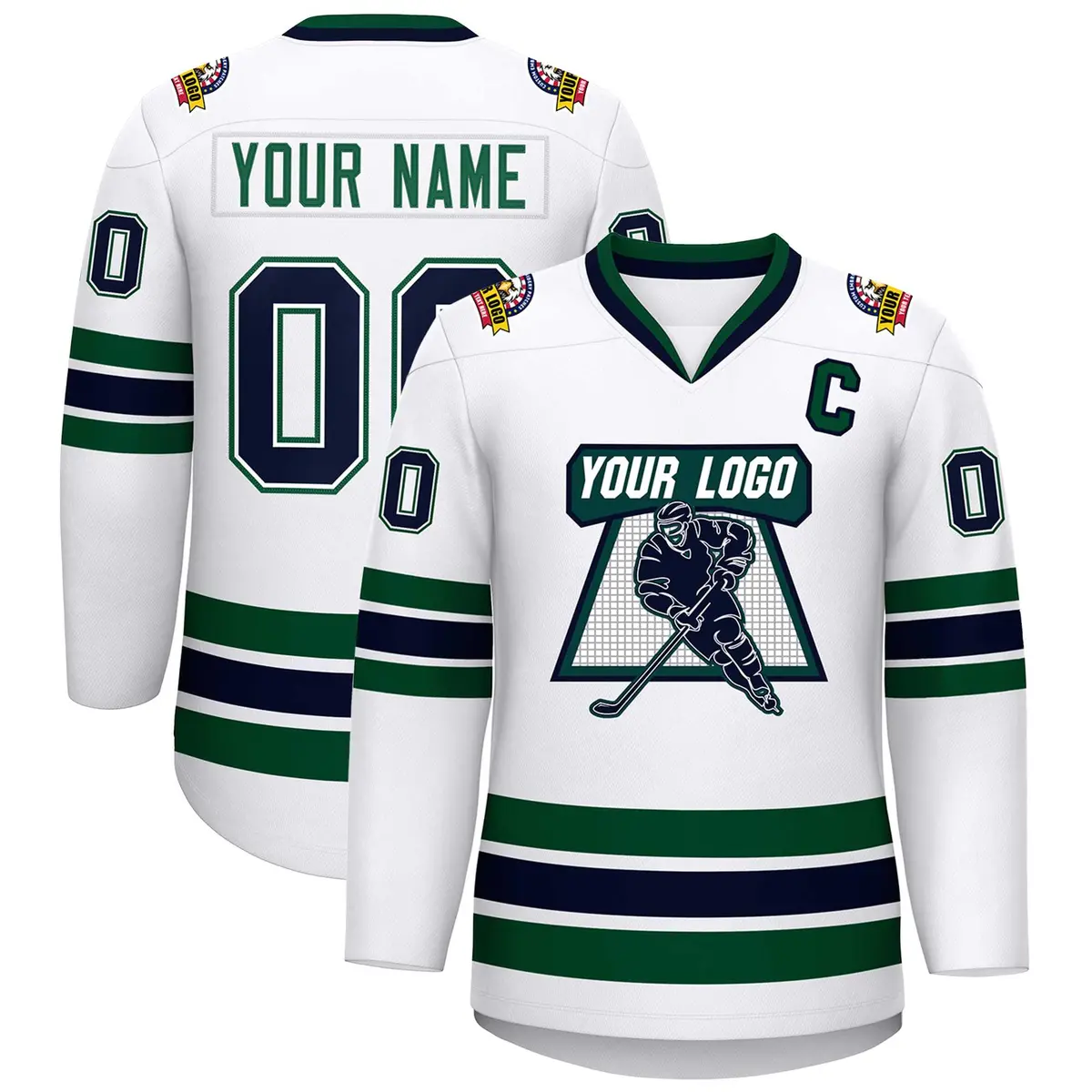 White Navy White-Green Classic Style Hockey Jersey