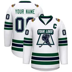 White Navy White-Green Classic Style Hockey Jersey 1