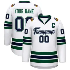 White Navy White-Green Classic Style Hockey Jersey 1