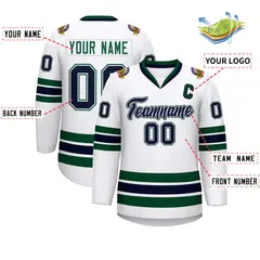White Navy White-Green Classic Style Hockey Jersey 2