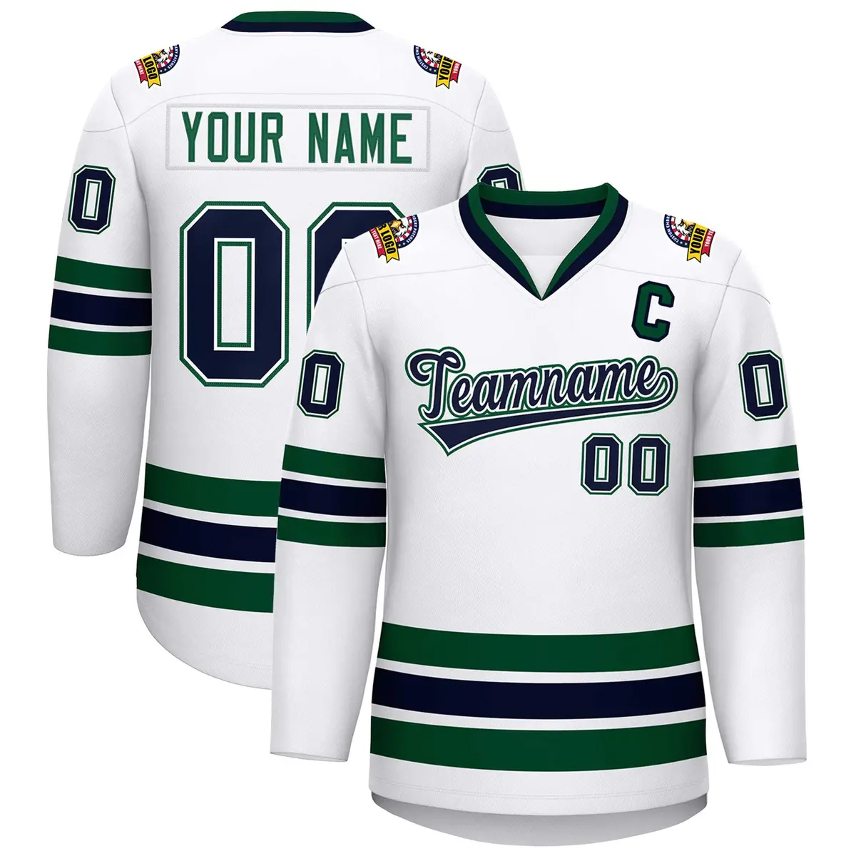 White Navy White-Green Classic Style Hockey Jersey
