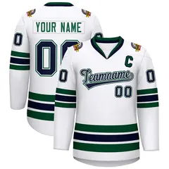 White Navy White-Green Classic Style Hockey Jersey 1