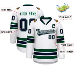 White Navy White-Green Classic Style Hockey Jersey 2