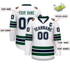 White Navy White-Green Classic Style Hockey Jersey 2