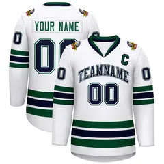 White Navy White-Green Classic Style Hockey Jersey 1