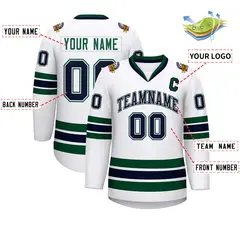 White Navy White-Green Classic Style Hockey Jersey 2