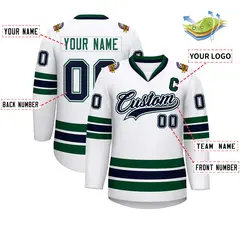 White Navy White-Green Classic Style Hockey Jersey 2