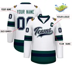 White Navy White-Midnight Green Classic Hockey Jersey 2