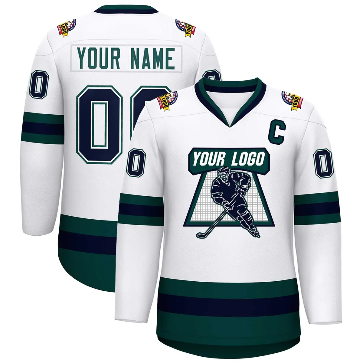 White Navy White-Midnight Green Classic Hockey Jersey