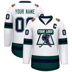 White Navy White-Midnight Green Classic Hockey Jersey 1