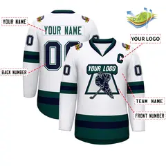 White Navy White-Midnight Green Classic Hockey Jersey 2