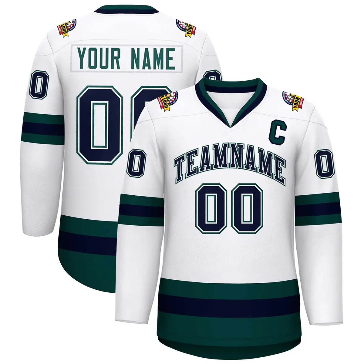 White Navy White-Midnight Green Classic Hockey Jersey
