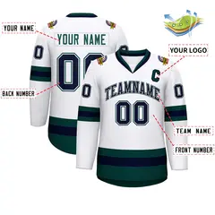 White Navy White-Midnight Green Classic Hockey Jersey 2