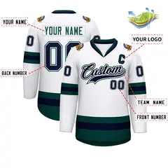 White Navy White-Midnight Green Classic Hockey Jersey 2