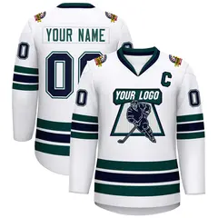 White Navy White-Midnight Green Classic Hockey Jersey 1