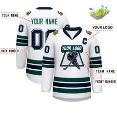 White Navy White-Midnight Green Classic Hockey Jersey 2