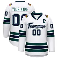 White Navy White-Midnight Green Classic Hockey Jersey 1
