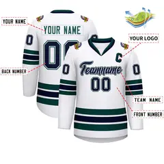 White Navy White-Midnight Green Classic Hockey Jersey 2