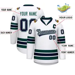 White Navy White-Midnight Green Classic Hockey Jersey 2