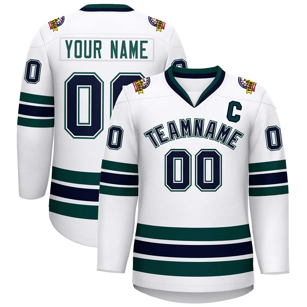 White Navy White-Midnight Green Classic Hockey Jersey