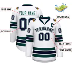 White Navy White-Midnight Green Classic Hockey Jersey 2