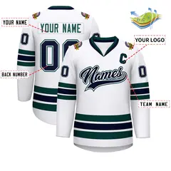White Navy White-Midnight Green Classic Hockey Jersey 2