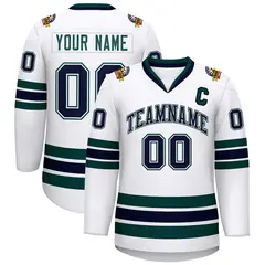 White Navy White-Midnight Green Classic Hockey Jersey 1
