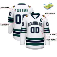 White Navy White-Midnight Green Classic Hockey Jersey 2