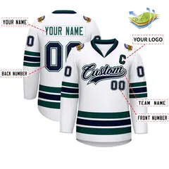 White Navy White-Midnight Green Classic Hockey Jersey 2