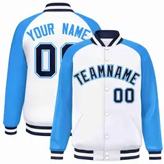 White Navy-White Raglan Varsity Full-Snap Letterman Jacket