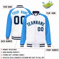 White Navy-White Raglan Varsity Full-Snap Letterman Jacket 2