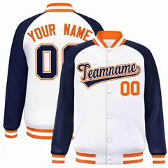 White Navy-White Raglan Varsity Full-Snap Letterman Jacket