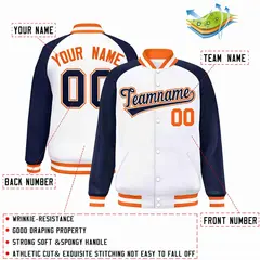 White Navy-White Raglan Varsity Full-Snap Letterman Jacket 2