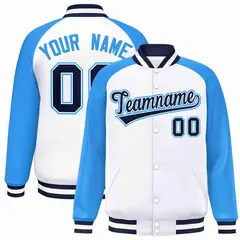 White Navy-White Raglan Varsity Full-Snap Letterman Jacket 1