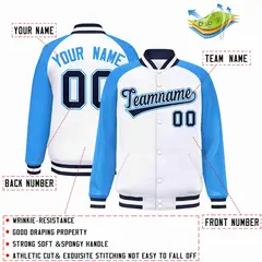 White Navy-White Raglan Varsity Full-Snap Letterman Jacket 2