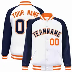 White Navy-White Raglan Varsity Full-Snap Letterman Jacket