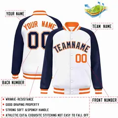 White Navy-White Raglan Varsity Full-Snap Letterman Jacket 2