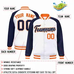 White Navy-White Raglan Varsity Full-Snap Letterman Jacket 2