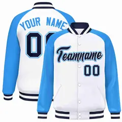 White Navy-White Raglan Varsity Full-Snap Letterman Jacket 1