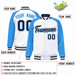 White Navy-White Raglan Varsity Full-Snap Letterman Jacket 2
