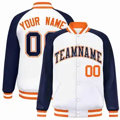 White Navy-White Raglan Varsity Full-Snap Letterman Jacket