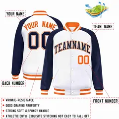 White Navy-White Raglan Varsity Full-Snap Letterman Jacket 2